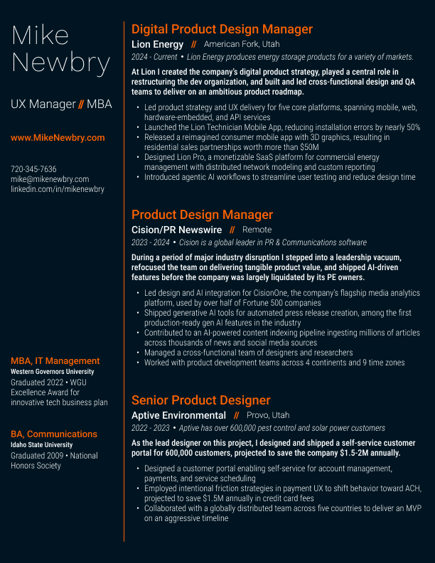 Resume page 1